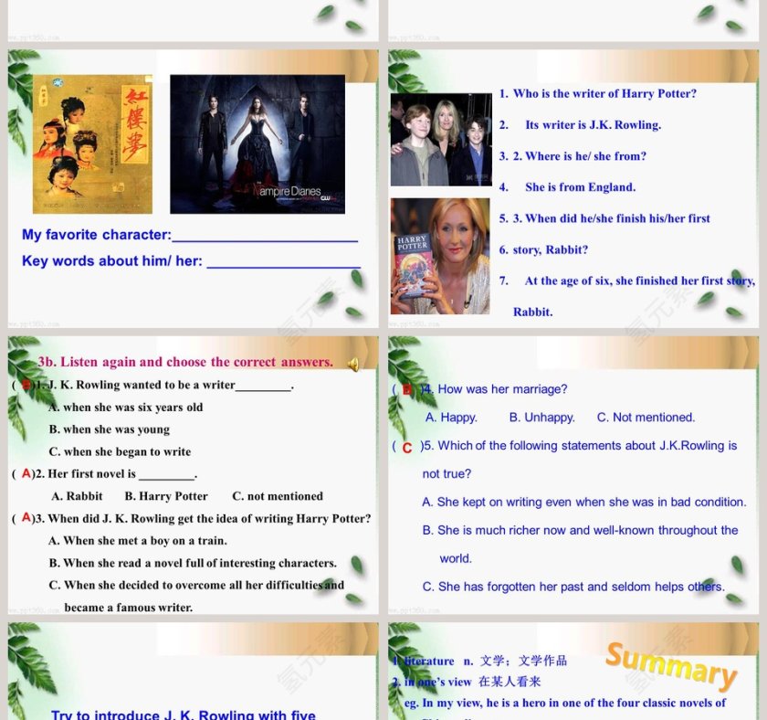 Who is your favorite character in literature-Unit 6 Topic 2教学ppt课件第4张