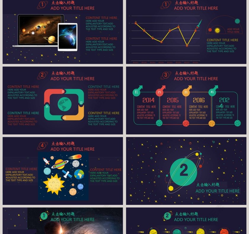 卡通可爱儿童PPT模板创意宇宙星空展示 第2张