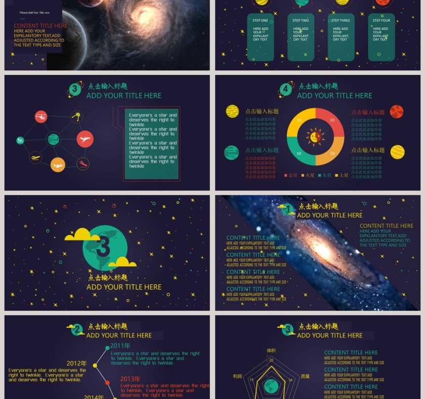 卡通可爱儿童PPT模板创意宇宙星空展示 第3张
