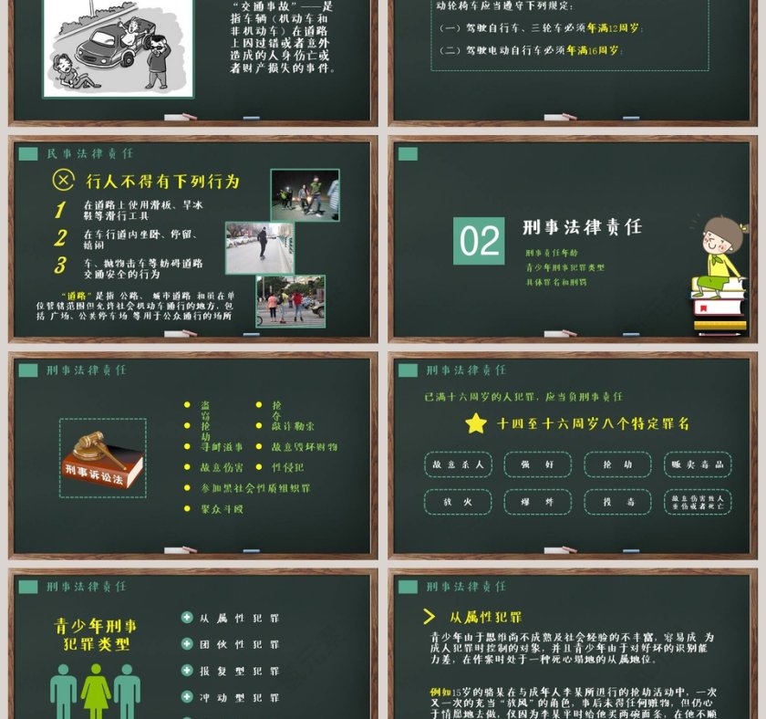 卡通风格黑板样式学生法制教育知识讲解PPT第3张