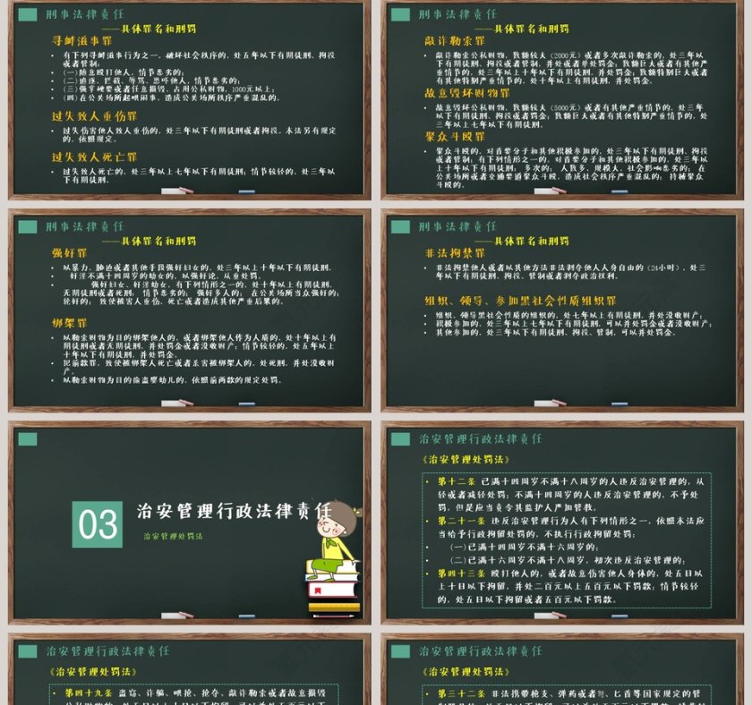 卡通风格黑板样式学生法制教育知识讲解PPT第5张