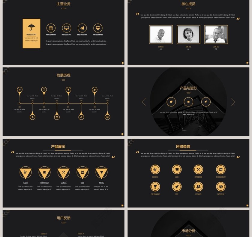 黑色金框高端商业计划书PPT模板第2张