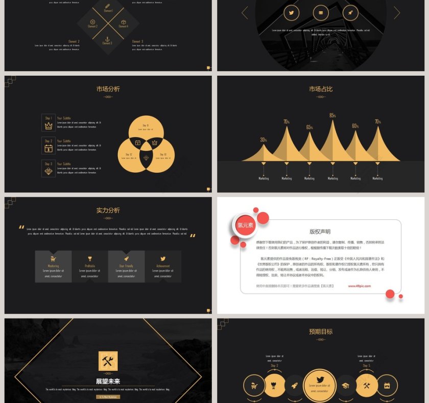 黑色金框高端商业计划书PPT模板第3张