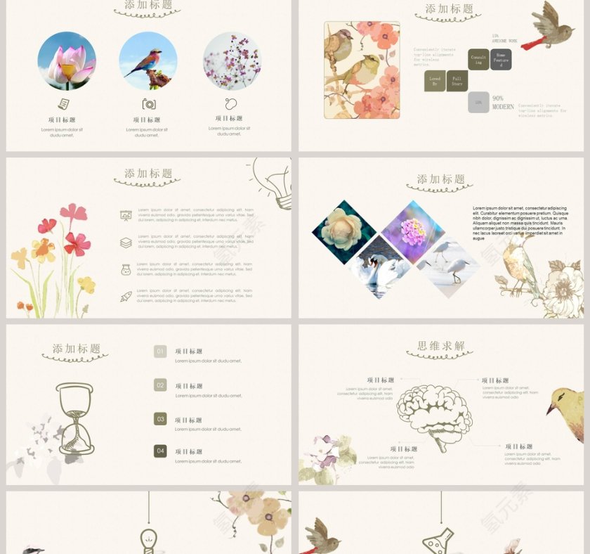 欧美复古绘鸟PPT模板第2张