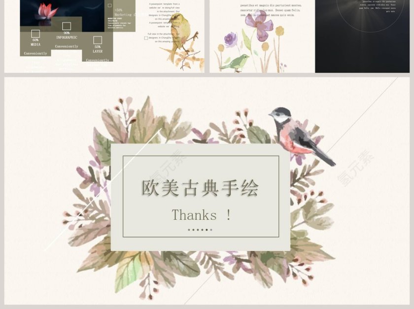 欧美复古绘鸟PPT模板第6张