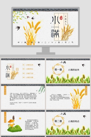 简约麦穗二十四节气之小满ppt模板
