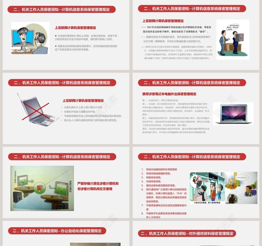 红色大气图文结合扁平风格保密警示教育PPT模板第5张