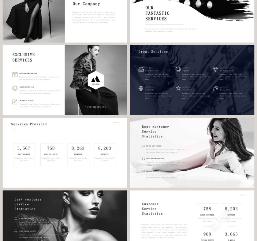  欧美经典商务时尚工作总结PPT模板  第3张