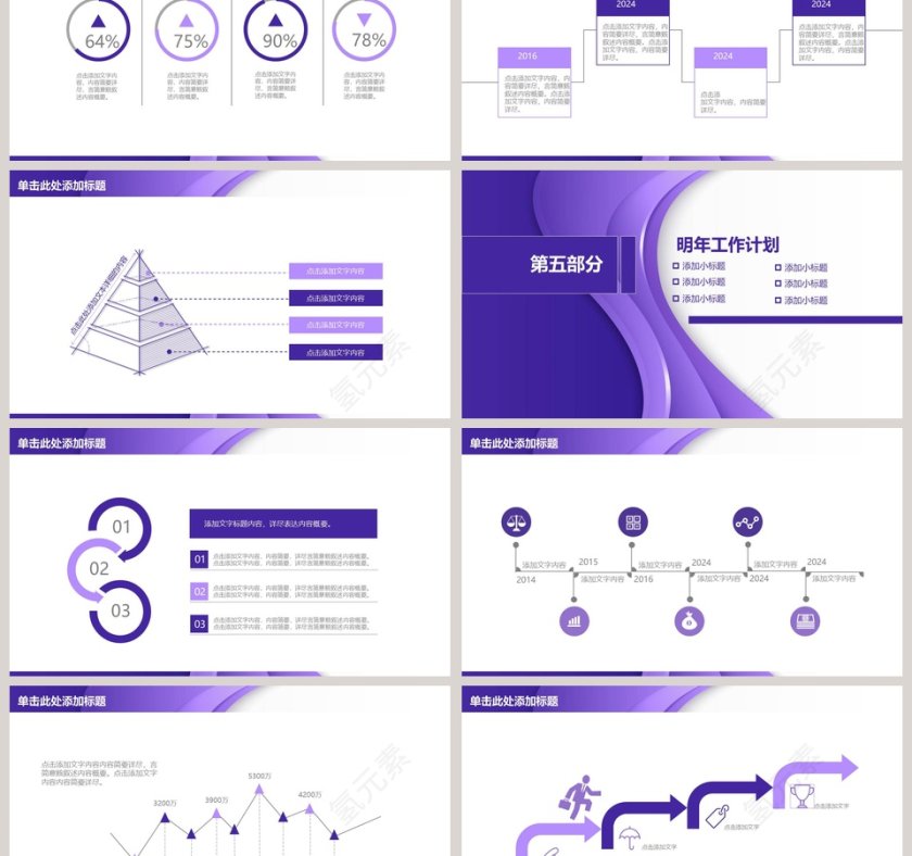 紫色曲线计划总结汇报PPT模板第6张