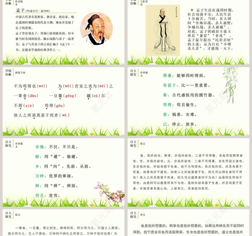 鱼我所欲也教学课件PPT模板第2张