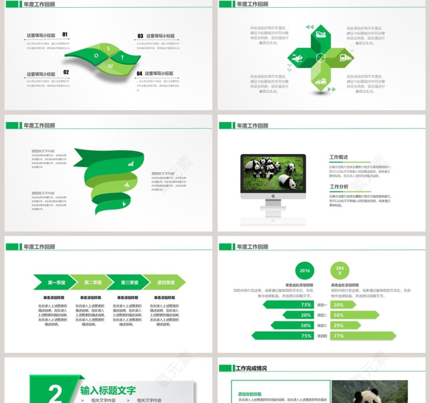 熊猫主题商务汇报通用PPT模板第2张