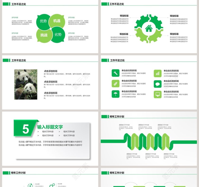 熊猫主题商务汇报通用PPT模板第5张