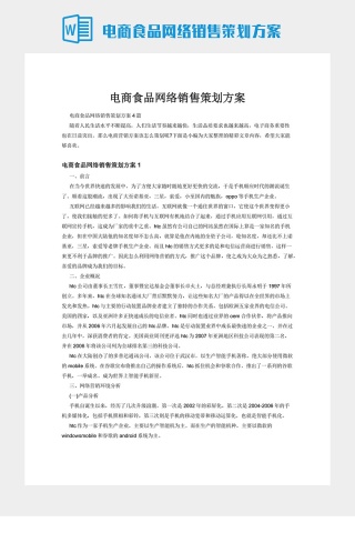 电商食品网络销售策划方案