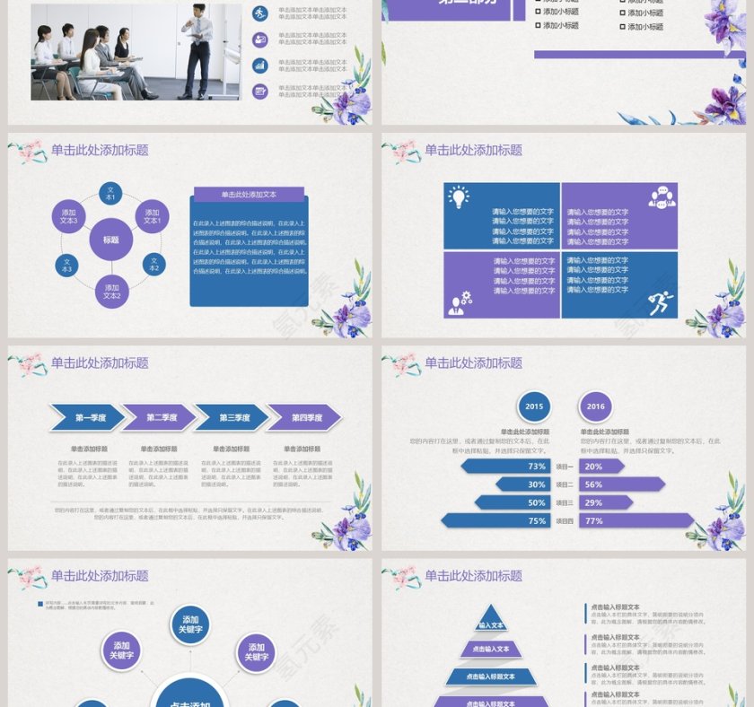 精美紫色简约风清新简约工作汇报PPT模板第3张