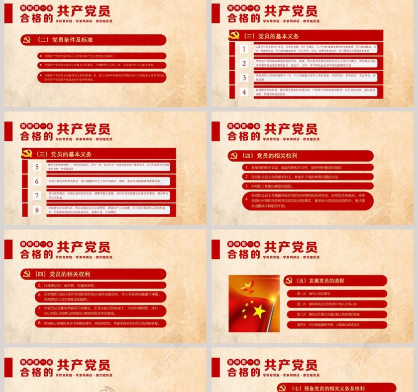  党政教育做新时代合格党员PPT模板第2张