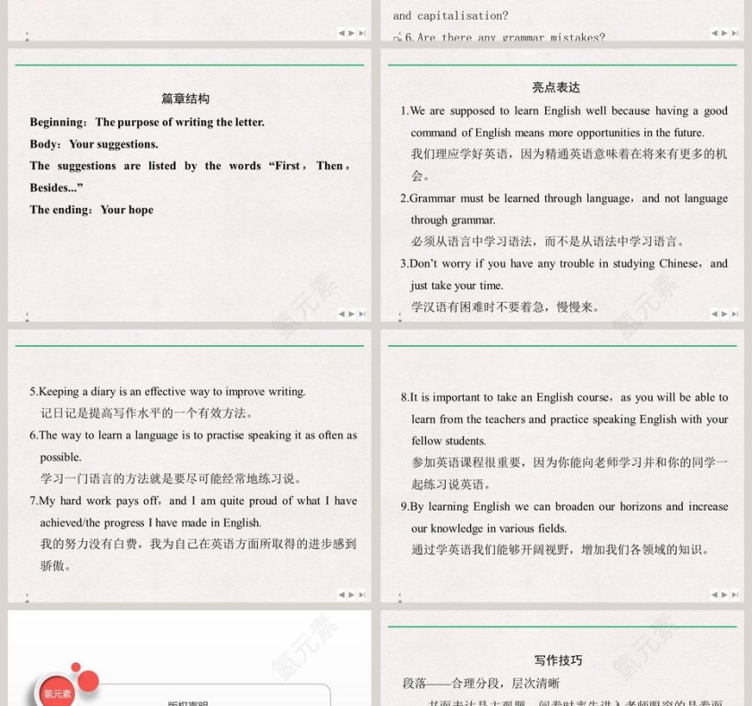 SectionReading for Writing有关英语学习的建议信PPT模板第4张