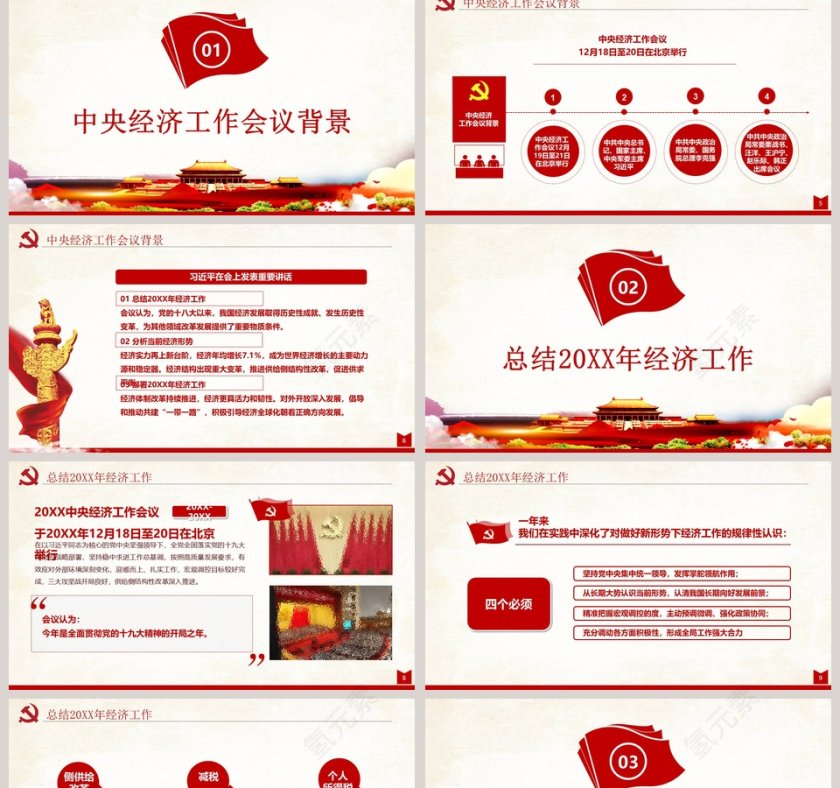 中国风简约2019中央经济工作会议PPT模板第2张