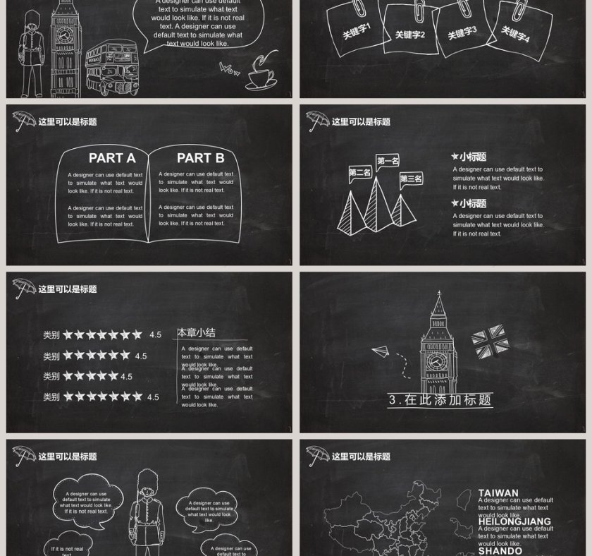 英伦风黑板ppt模板手绘第3张