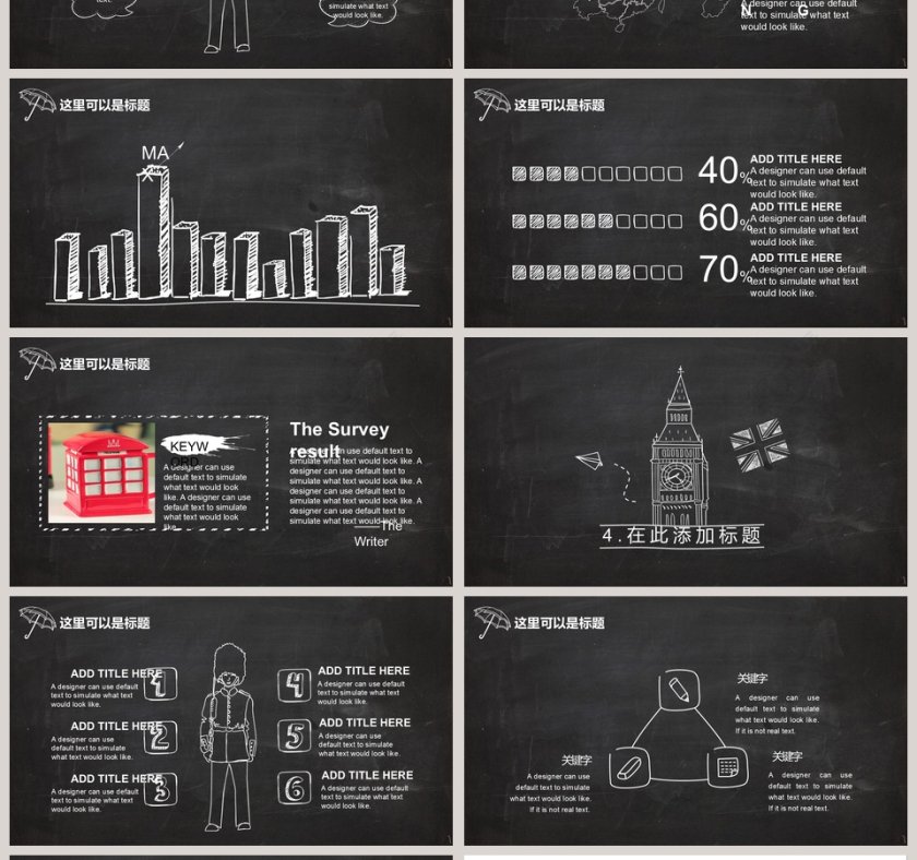 英伦风黑板ppt模板手绘第4张