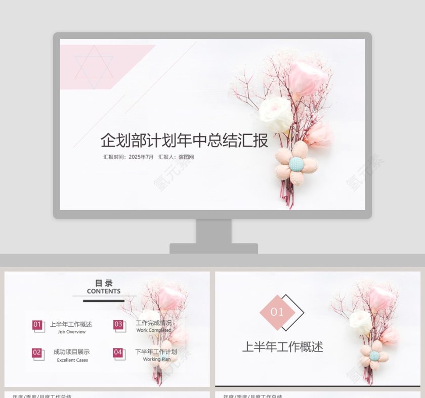 企划部计划年中总结汇报PPT模板第1张