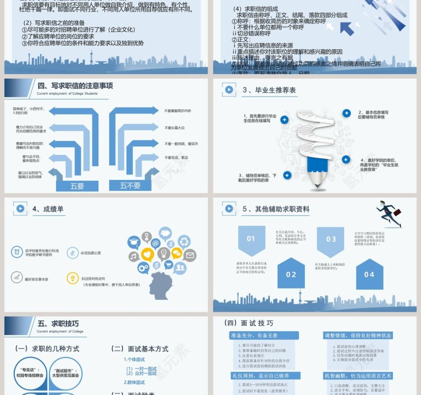 简约蓝色清新大学生就业指导PPT模板  第6张