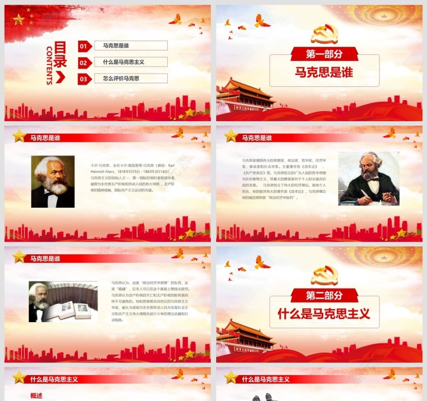 纪念马克思诞辰主题教育班会党课PPT模板第2张