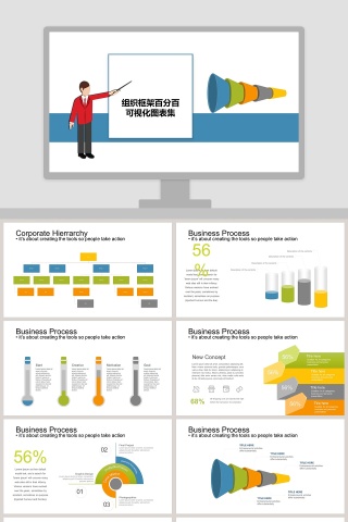 组织框架百分百可视化图表集PPT模板