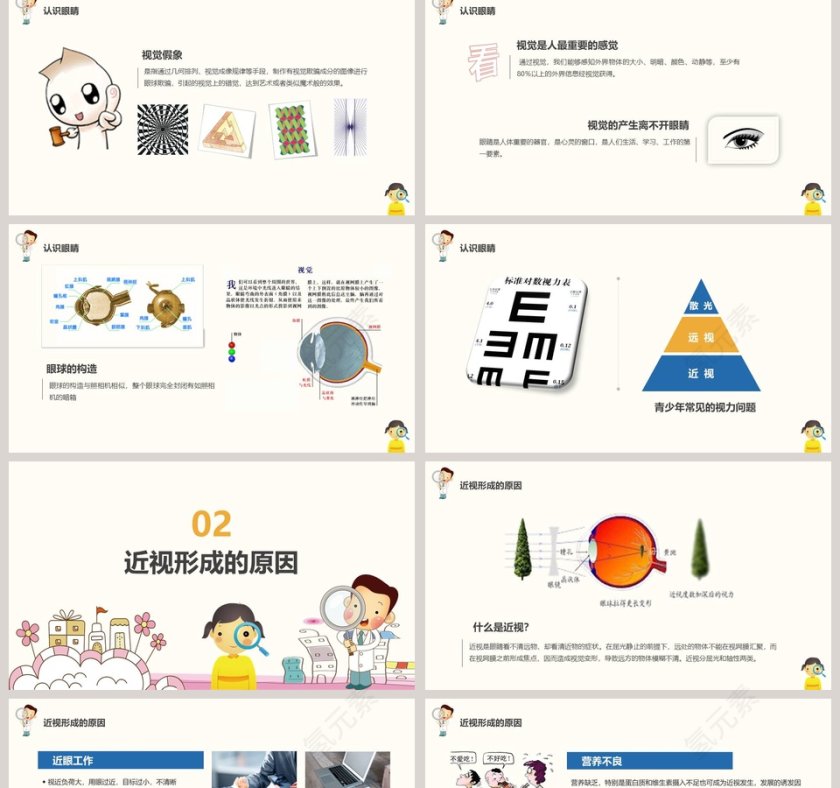 卡通风格呵护眼睛预防近视教育ppt模板第2张