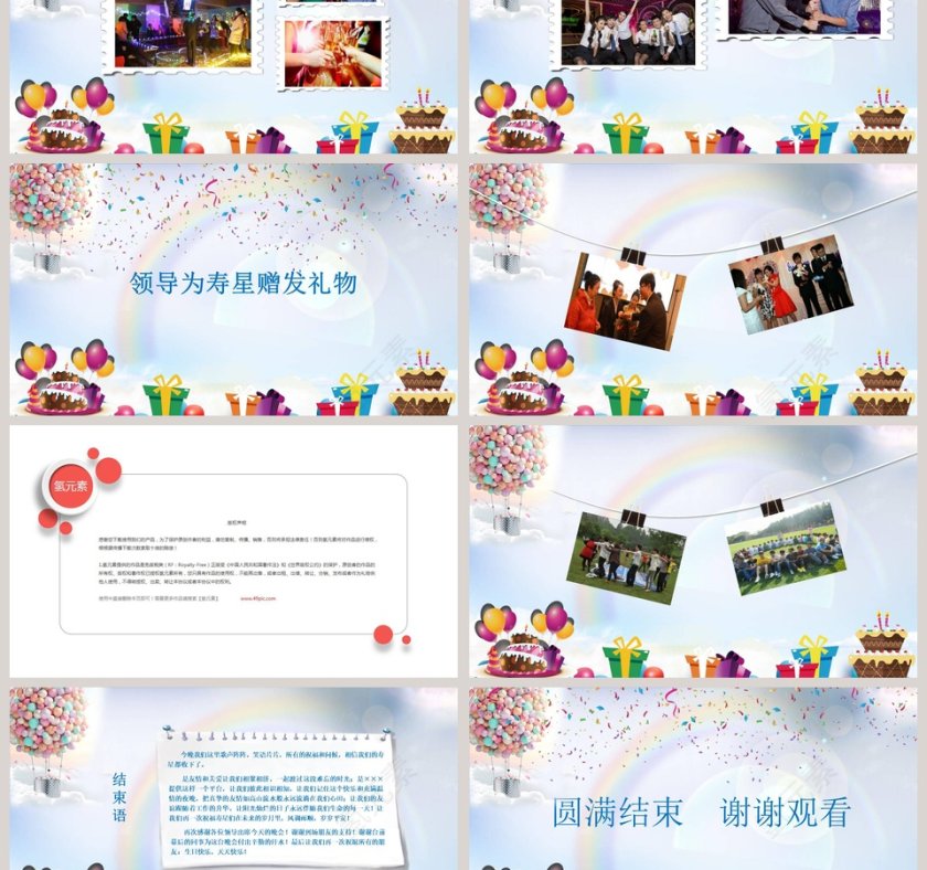 蓝色清新生日快乐电子相册PPT模板  第3张