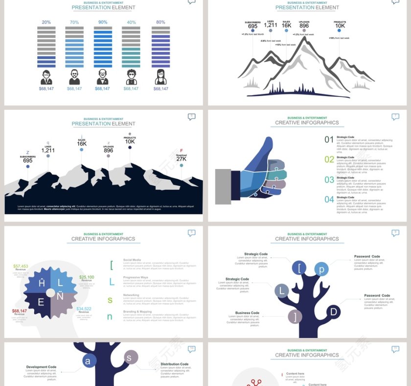 雪山图可视化图表集PPT模板第2张