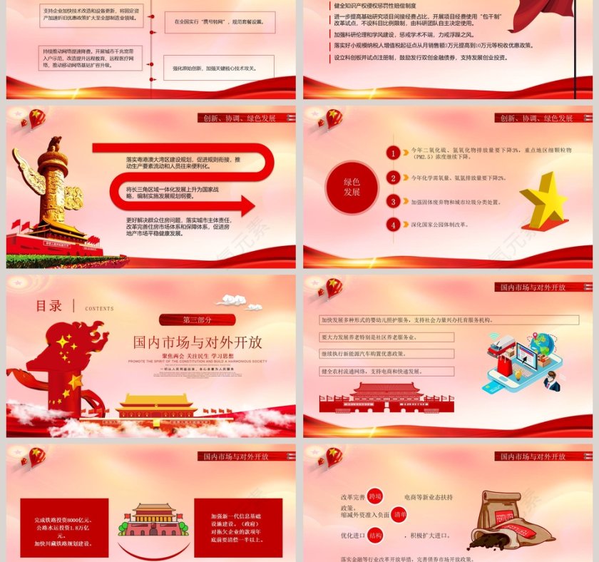 大气解读两会报告关注民生PPT模板第3张