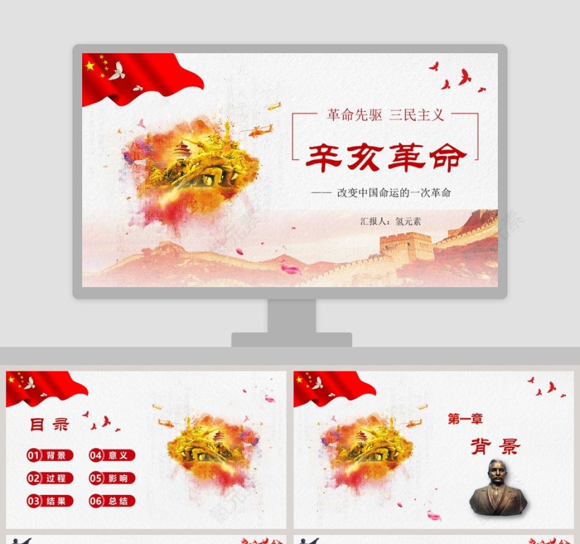 唯美清新辛亥革命教师通用说课ppt模板第1张