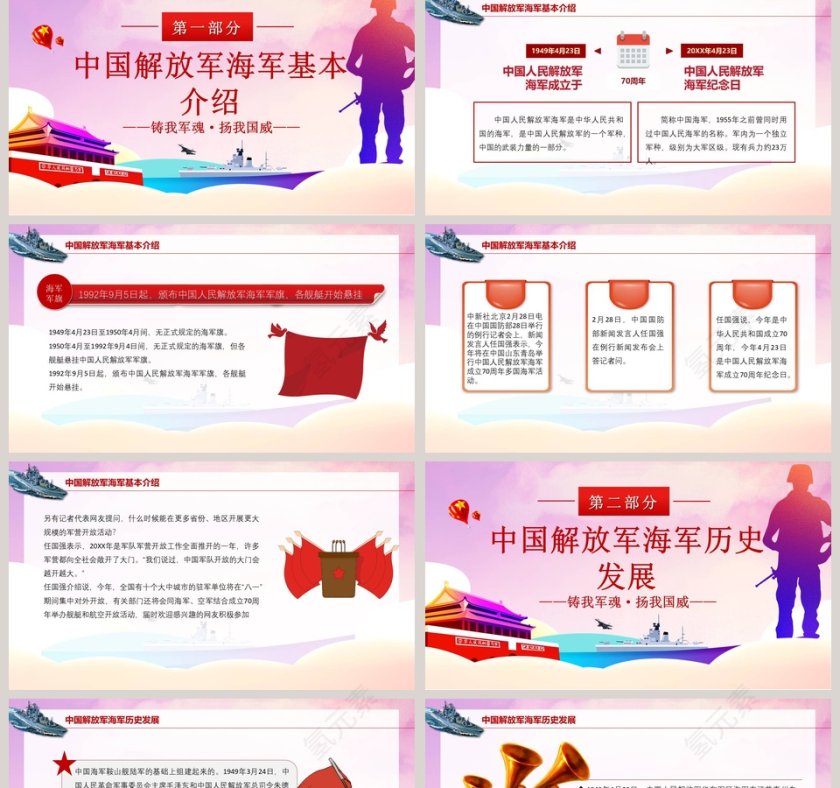 热烈庆祝中国人民解放军中国海军成立70周年纪念PPT模板 第2张