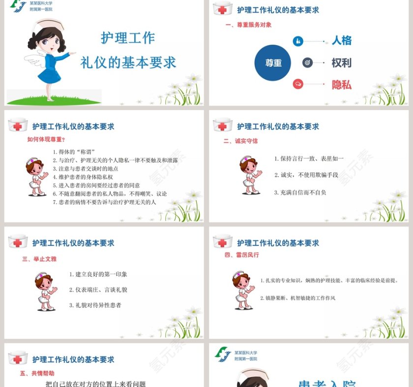 卡通背景风格护理工作礼仪ppt模板第2张