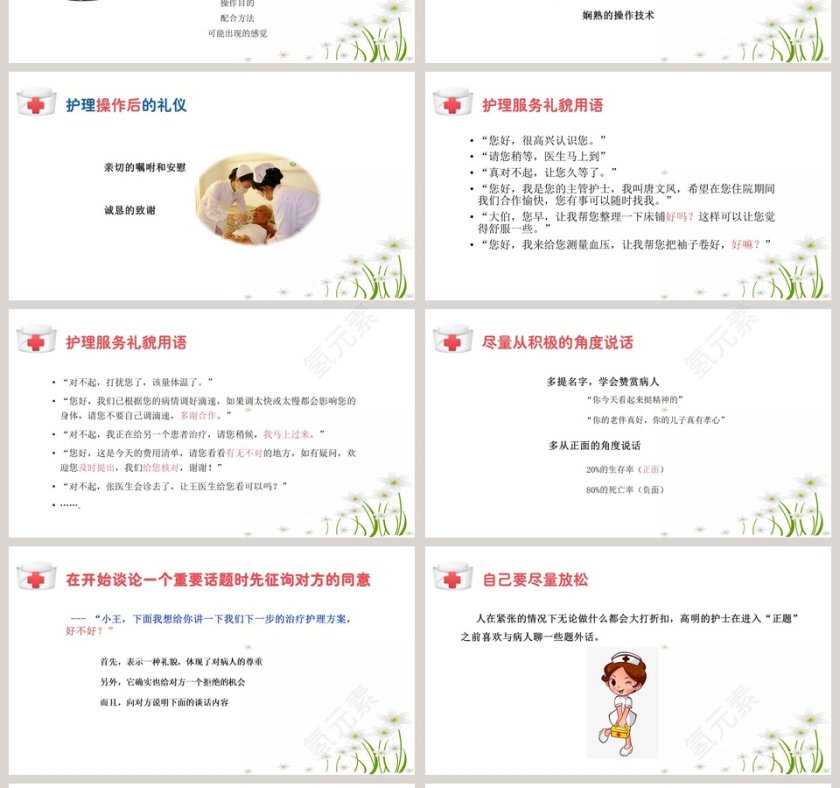 卡通背景风格护理工作礼仪ppt模板第4张