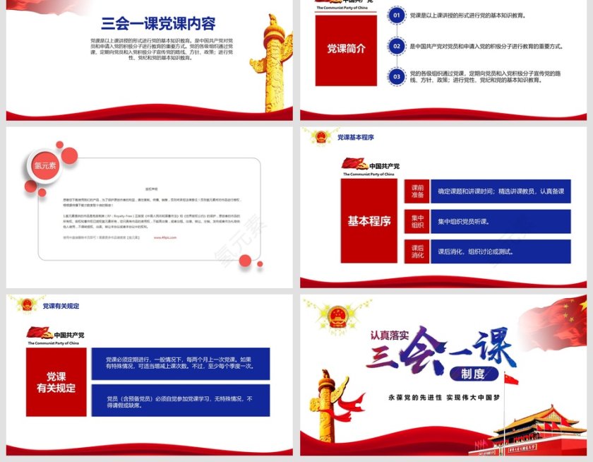 三会一课党支部培训党课党章PPT模板第6张