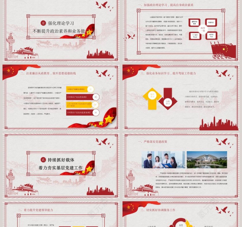 红色清新党政风述职述廉报告PPT模板 第2张
