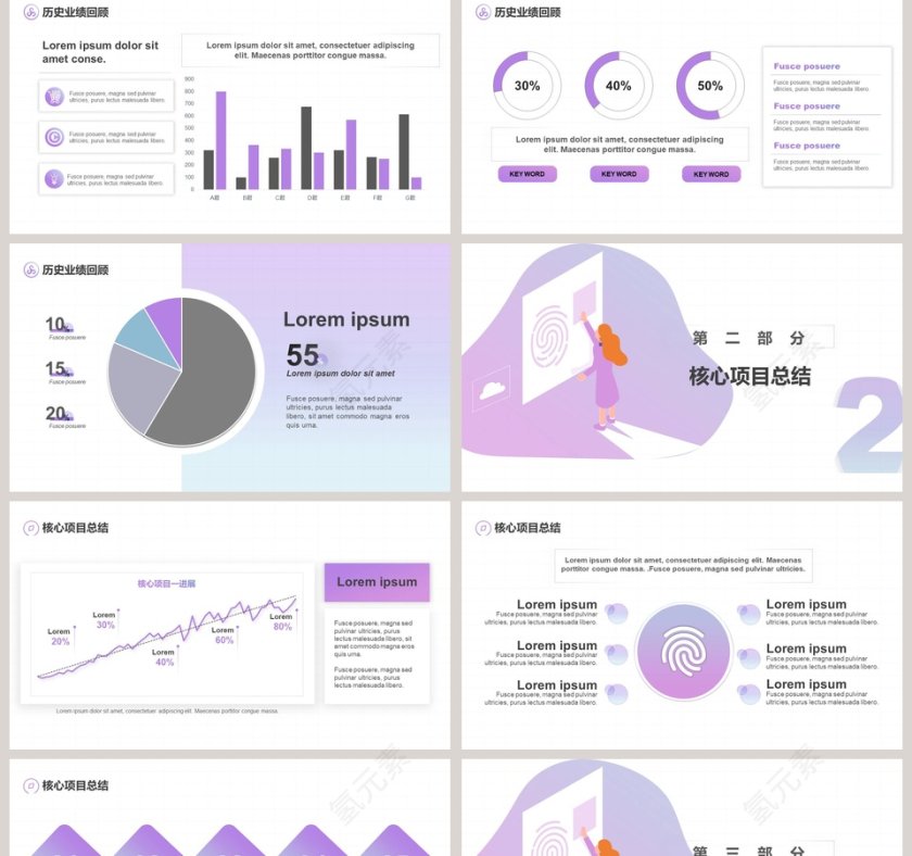 紫色渐变工作总结PPT模板第2张