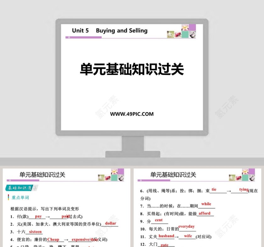 工作总结PPT模板：单元基础知识过关第1张