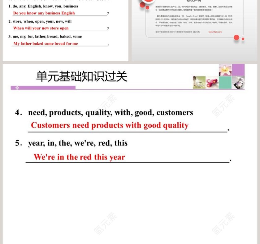 工作总结PPT模板：单元基础知识过关第5张