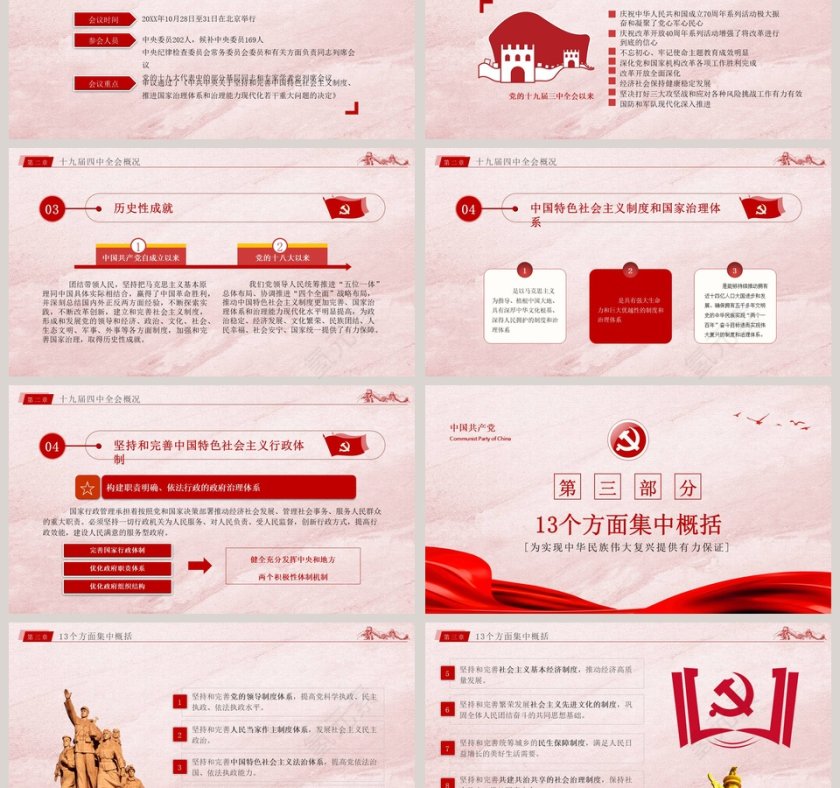 简约十九届四中全会精神宣讲中华民族伟大复兴提供有力保证PPT模版第3张