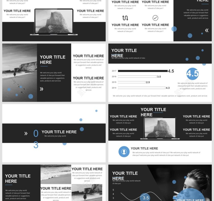 大气简介黑白蓝色商务汇报ppt模板第3张