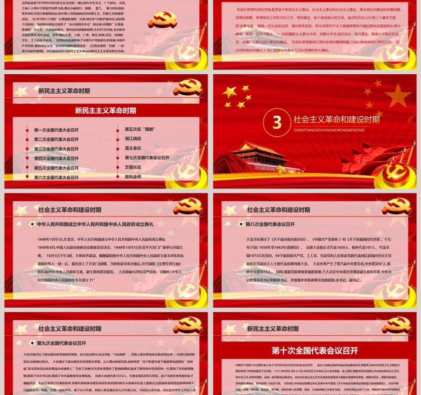 红色大气七一建党节光辉历程伟大成就PPT模板第3张