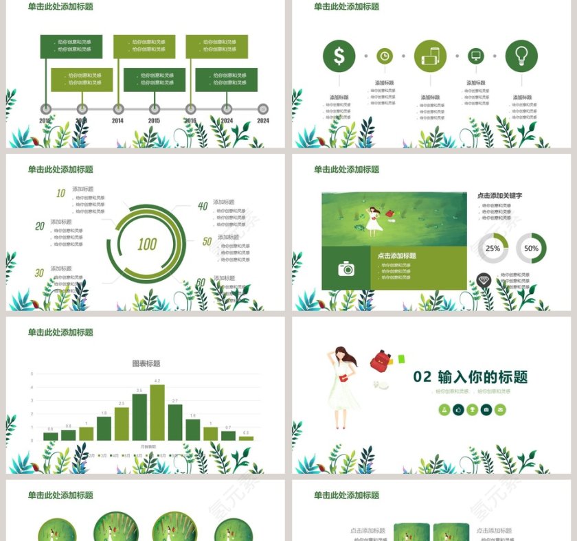 绿色小清新森系模板PPT第2张
