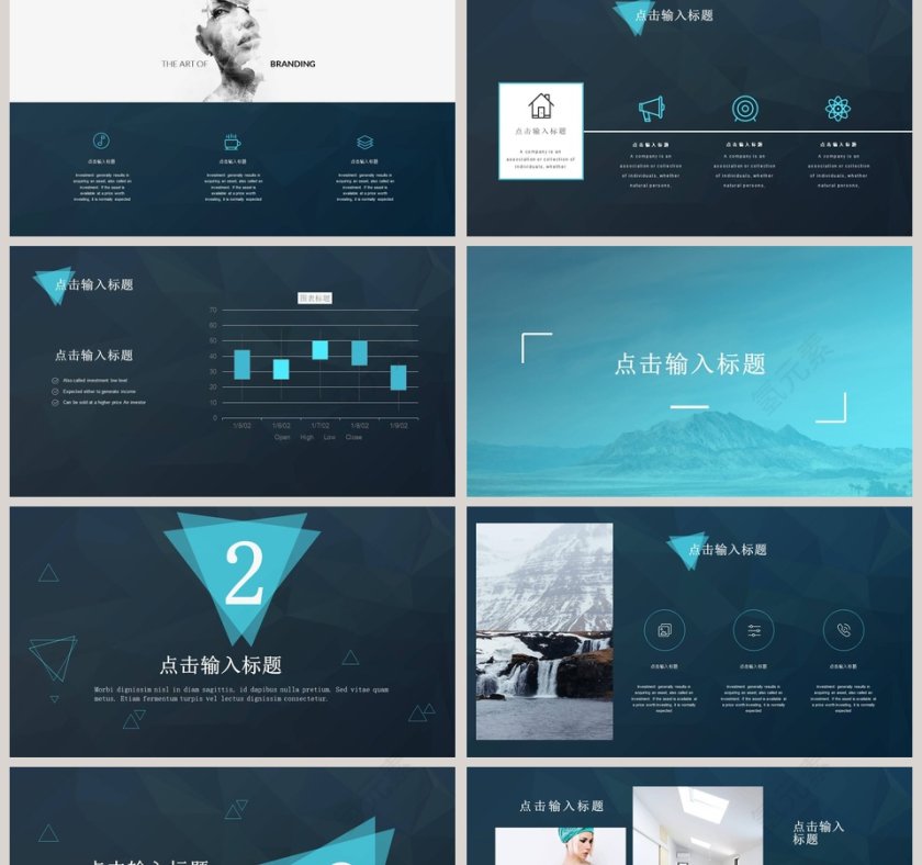 时尚几何简约工作汇报PPT模板第2张