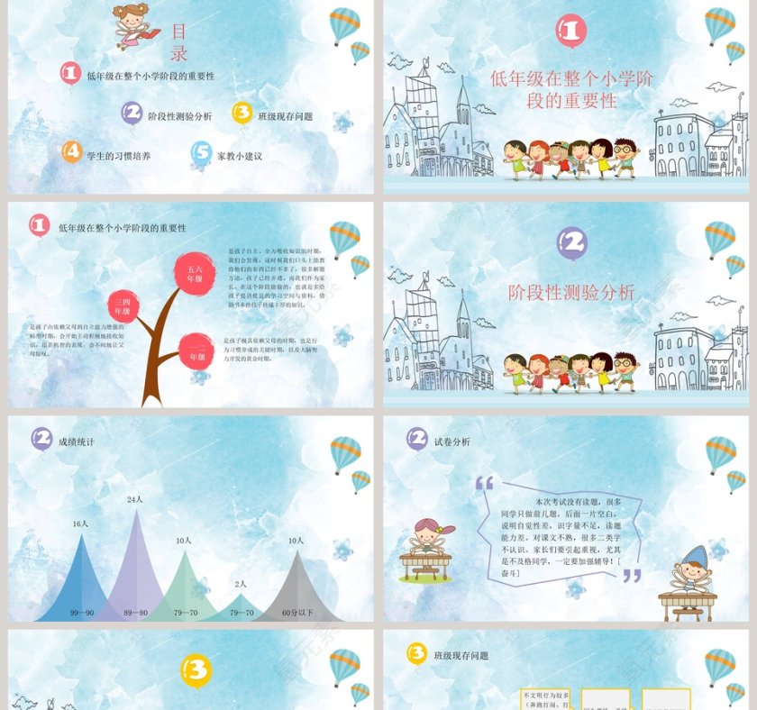 蓝色简约清新卡通小学家长会PPT第2张
