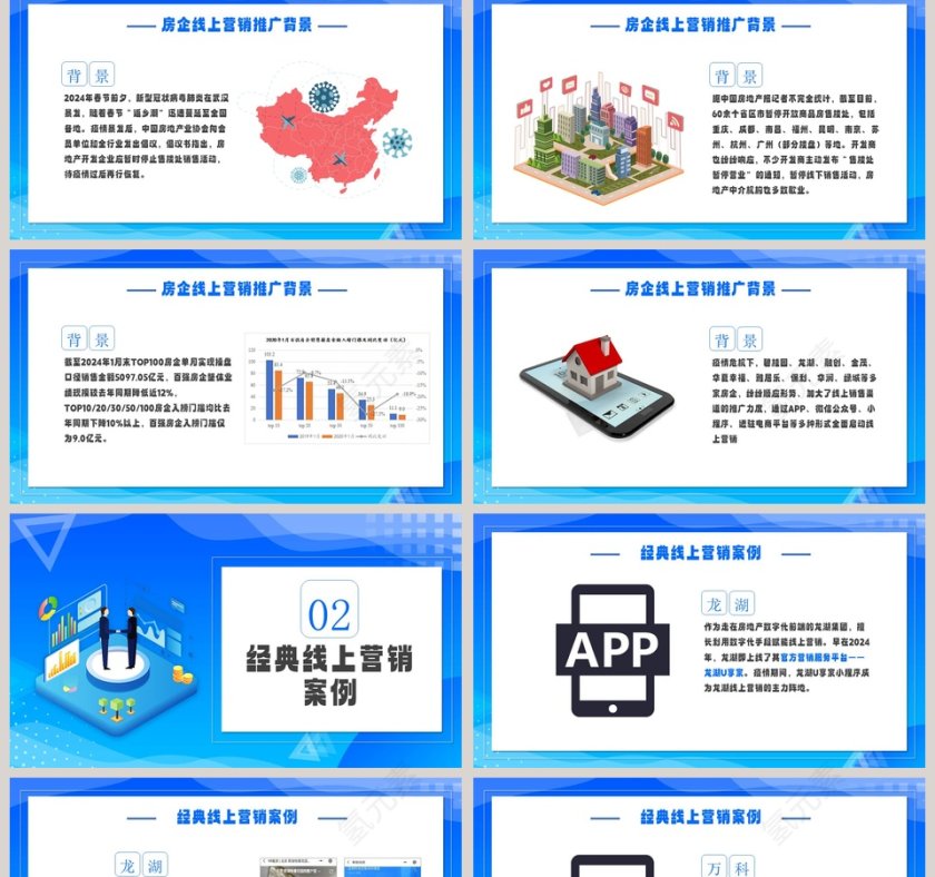 简约蓝色房地产线上营销案例PPT模板第2张