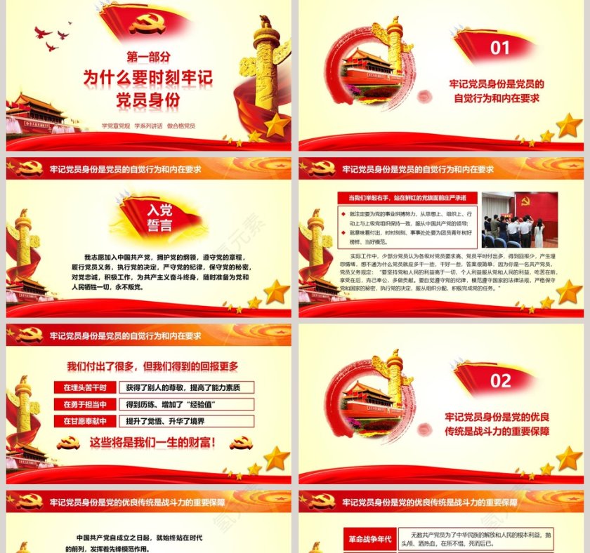 十九大精神学习做合格党员PPT模板第2张