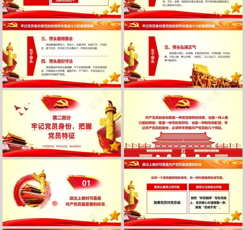 十九大精神学习做合格党员PPT模板第4张