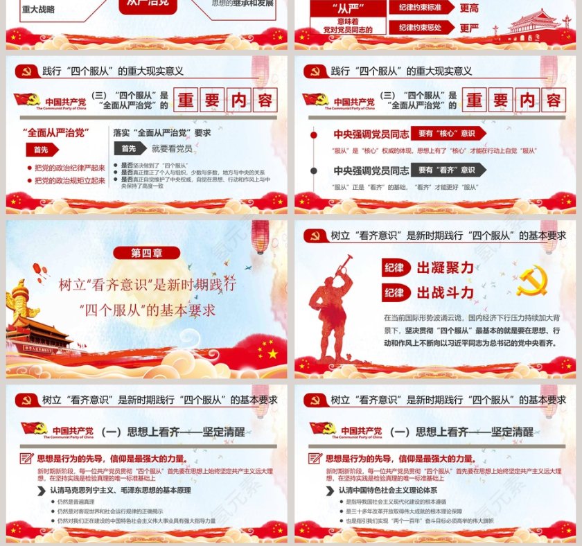 红心向党忠贞不渝4个服从PPT模板第7张